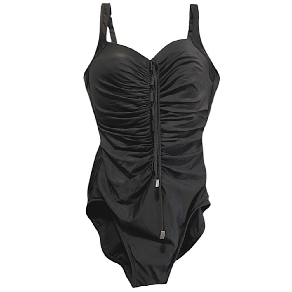 New Miraclesuit Black  One Piece Adjustable Strap Swimsuit  Size 8